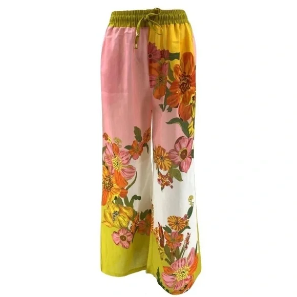 Bohemian Floral Print Shirt & Pants Cotton Linen Short Sleeve Two Piece Set - Picture 9 of 12